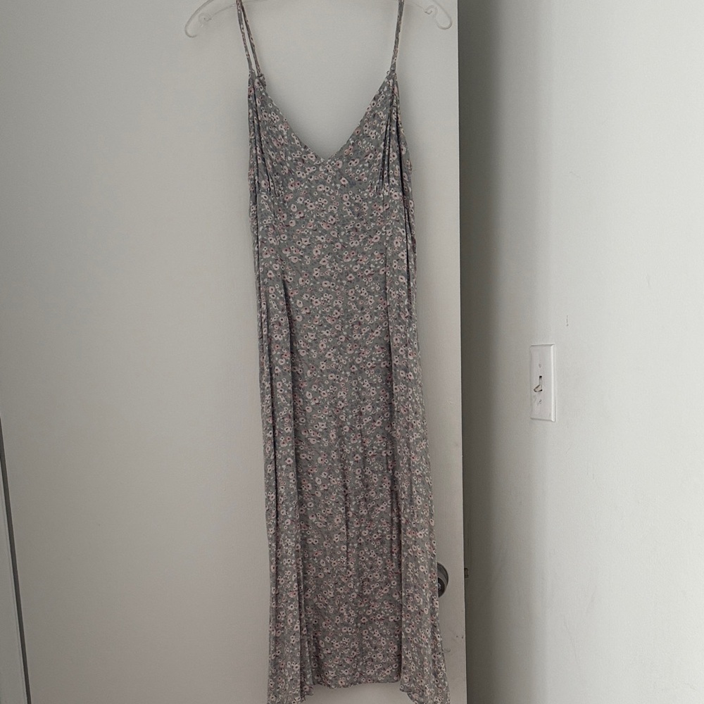 Floral Slip Maxi Dress in Mint green with Pink flowers